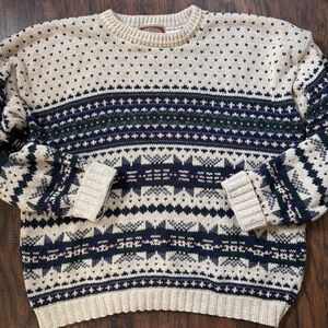 Vintage Cotton C.J. Cotton 90s Fair Isle Patterned Granola Fisherman Sweater